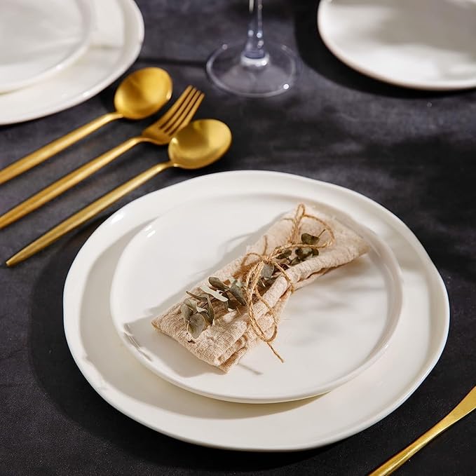 LERATIO Ceramic Dinnerware Sets for 4,Porcelain Plates and Bowls Sets with Wavy Edge,Microwave & Dishwasher & Oven Safe,Light Weight & Scratch Resistant Dishes Sets