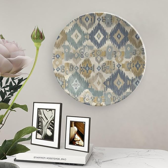 Custom Gifts Fashion Plates, Thibaut Boho Ikat in Navy Blue Wall Hanging Decorative Plate Wedding Including Bracket And Special Hook, Rust Decor for Farmhouse Office Club, 6", 7", 8", 10"