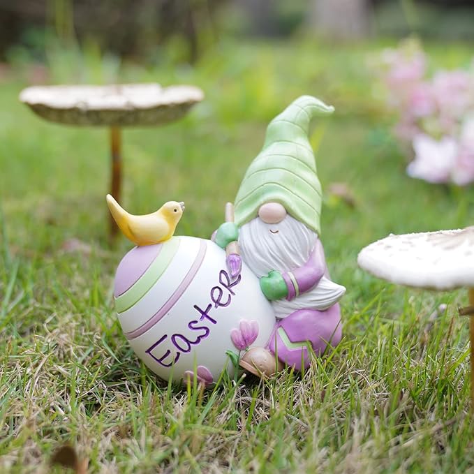 Newman House Studio Easter Gnomes-Decorations Spring Tabletop Ornaments - Spring Decor Resin Faceless Gnomes with Egg Figurines for Easter Gifts Theme Party or Basket Stuffers 4 * 2.5 * 3.5 inch