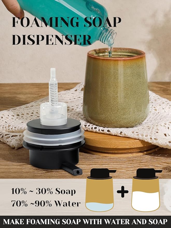 INGOFIN Ceramic Foaming Soap Dispenser - 12 oz Refillable Foam Hand Soap Dispenser Bathroom, Modern Dish Dispenser Pump for Kitchen,Kiln-Glazed Earthy Greenish-Brown