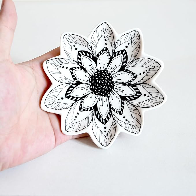 Small Flower Jewelry Dish Tray, Decorative Ceramic Trinket Dish, Modern Accent Tray for Vanity