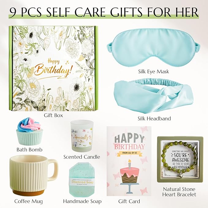 Mug Gift Birthday Gifts Set for Women, Spa Baskets Gift Box Unique Happy Birthday Gifts Ideas for Women Mom Her Friend Sister Wife Daughter Girlfriend Coworker, Ceramic Mug 12 OZ (Blue)
