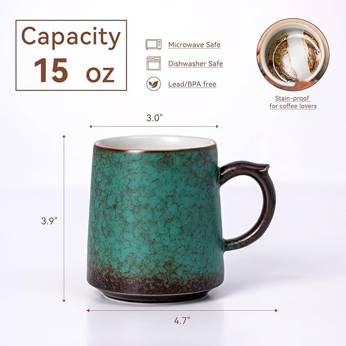 Ceramic Coffee Mug 15oz – Unique Artisan Ceramic Mug with Ergonomic Handle, Modern Coffee Cup for Home & Office, Premium Gift Mug for Yourself & Loved Ones