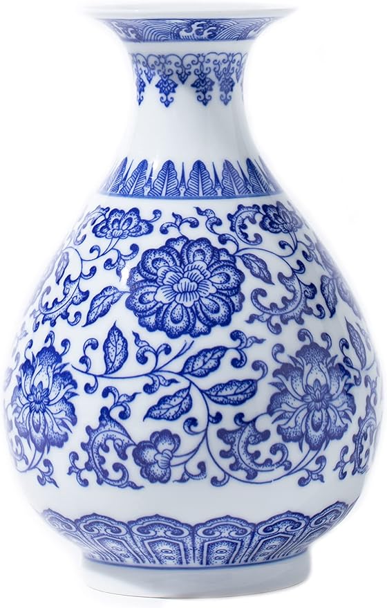 Blue Porcelain Vase, Blue and White Ginger Jar, Handmade Chinoiserie Vase, 8.7'' H