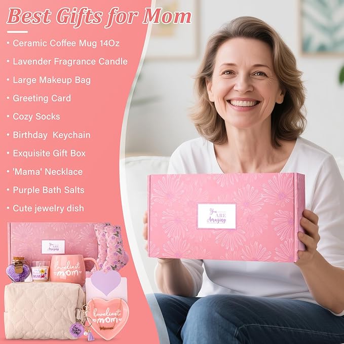 Mom Birthday Gifts for Mom from Daughter Son - Funny Mothers Day Birthday Gifts Ideas for New Moms Mother - 14Oz Ceramic Coffee Mug, Heart-Shaped Jewelry Dish, Gift Boxed Set, 10pcs - Best Moms Gift