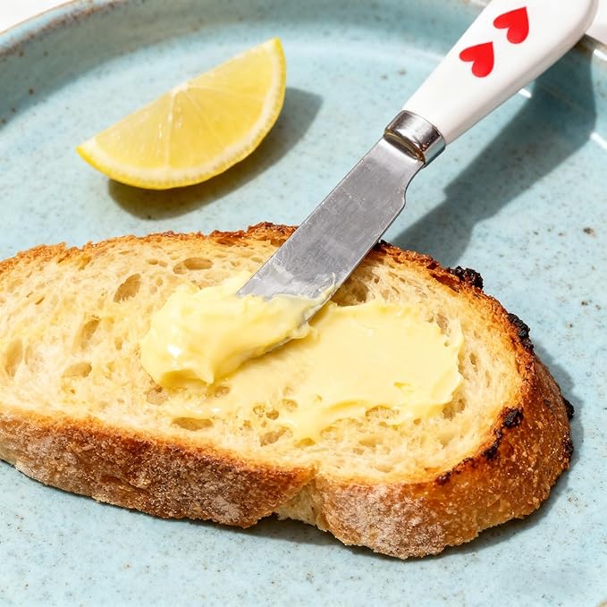 BPA-Free Melamine Butter Dish with Lid & Stainless Steel Knife - Farmhouse Butter Keeper for Countertop & Refrigerator, Dishwasher Safe, Holds 1 Stick with East & West Coast Butter-Red Heart