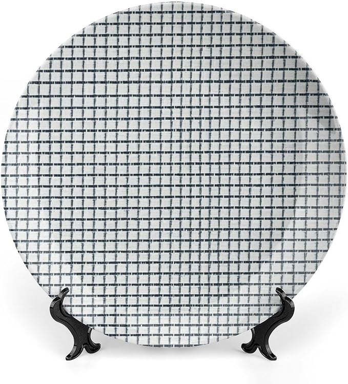 Geometric Asian Check Pattern China Plates Decor for Club Home Kitchen Personalized Halloween Idea Gifts Wall Hanging Decorative Plate with Vertical Stand, Multi Sizes by Choosing