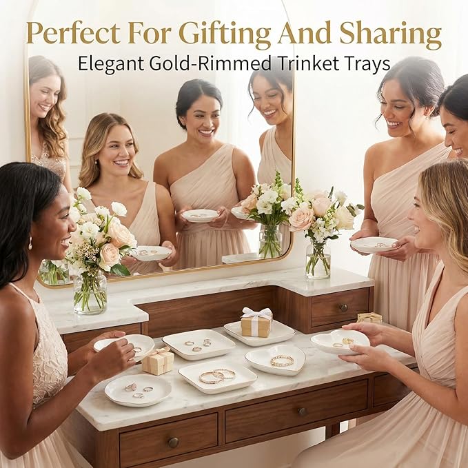 12 Pcs Ceramic Jewelry Tray Set, 4.5in Ring Dish Trinket Dish Organizer, Decorative Soap Dish Vanity Tray for Women Wedding Bridesmaid Birthday Gifts