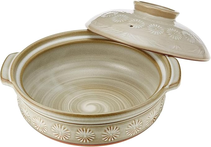 [Genuine Product] Banko Ware 21061 Ginpo Earthenware Pot (Deep Pot) No. 6 for 1 Person Hanamishima, Suitable for Direct Fire, Heat Retention, Made in Japan
