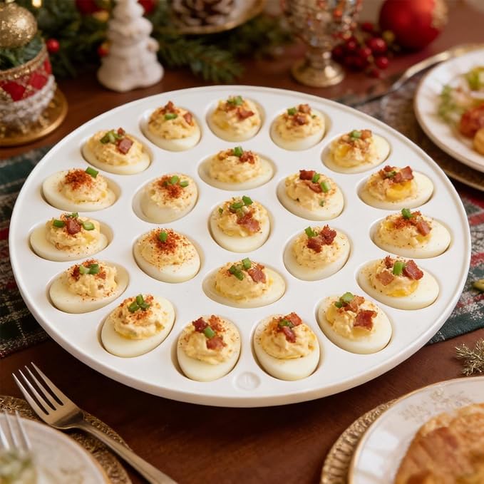 Cinf Ceramic Deviled Egg Containers Deviled Egg Platter Easter Gift Carrier Holder Trays with 22 Slots for Holiday Party and Home Kitchen,Dishwasher Safe,White (No lid included)