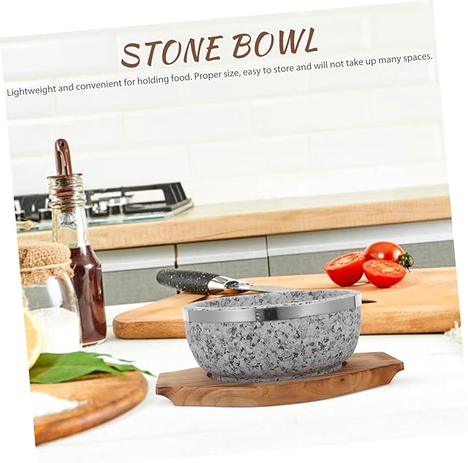 Korean Pot Stone Bowl Heat Retaining Bowl Bibimbap Tray Korean Cuisine Wood Base