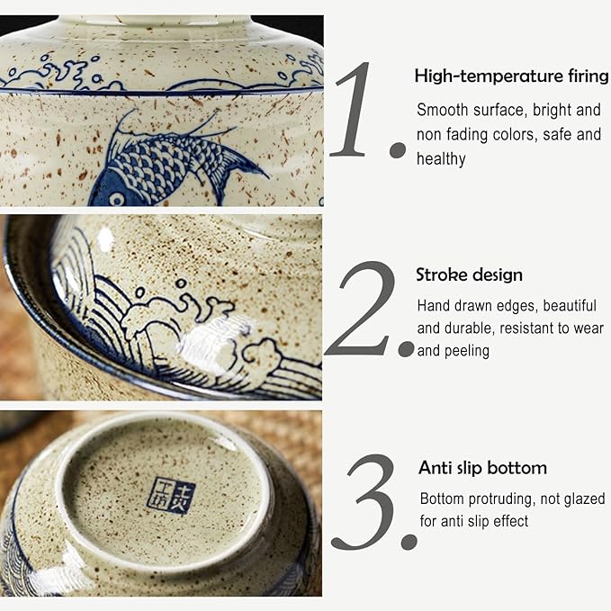 VanEnjoy Microwavable Ramen Bowl with Lid, 25 Oz Japanese Bowl Big Ceramic Japanese Soup Bowl with Lid, Korean Clay Pot - black