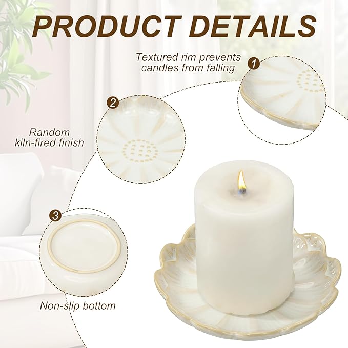 uxcell Candle Holder Plates, 4 Inch Ceramic Candle Tray Tealight Incense Holder Dish Candlestick for Tea Light Aromatherapy Wedding Rustic Vintage Home Decor, Sunflower White