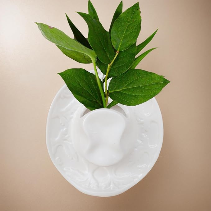 Vase White Hanging Vase, Ceramic Cowboy Hat Wall Plant Holder, Unique Modern 3D Wall Art Decoration