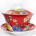Porcelain Chinese Tea Cup,Asian Ceramic Tea Cups with Lid and Saucer,Chinese Kungfu Teamug Set Handleless Traditional Gaiwan (10oz Red)