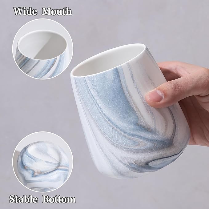 Marble Blue Toothbrush Holder for Bathroom - Ceramic Tooth Brushing Holders, Toothbrush Cup, Toothpaste Organizer for Bathroom Countertop, Makeup Brush Holder, Pen Holder for Home Desktop Storage