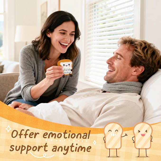 Glydein Get Well Soon Gifts for Women Men After Surgery, Positive Handmade Crochet Toast with "Speedy Recovery" Card, Feel Better Gift for Women Friend Family, Comfort Cheer Up Gift for Recovery