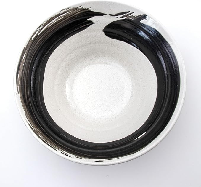 Artisan One-Stroke Noodle Bowl - Handmade Japanese Ceramic Ramen & Udon Bowl, White