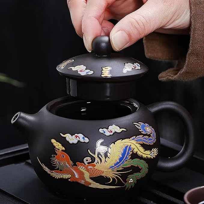 Zisha Tea Set, Chinese Tea Set with Gift Package, Suitable for Father's Day, Mather's Day, Birthday, Christmas Gifts (Round Dragon)