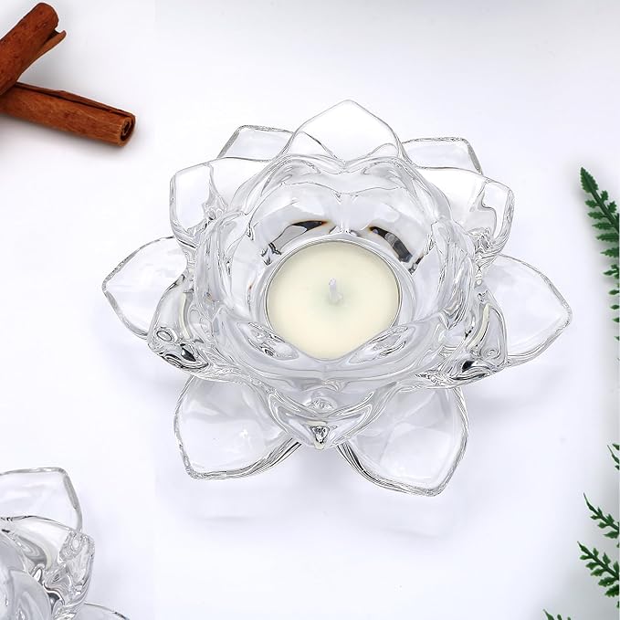 Crystal Glass Lotus Candle Holders, Crystal Tealight Candle Holders, Votive Candle Holder for Home Decor, Wedding &Party, Set of 15