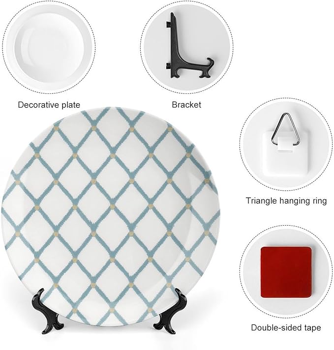 Teal Pineapple Geometric Vintage Plates Decor for Art Decoration Household Wall Personalized Holiday Idea Gifts Ceramic Salad Plates Including Bracket And Special Hook, Multi Sizes by Choosing