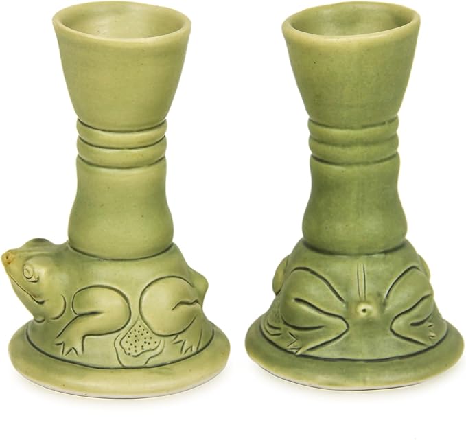 NOVICA Artisan Handmade Ceramic Candleholders Green Animal Themed Pair Indonesia Lamps Lighting Frog [candleholders Each 5in H x 3.5in W x 3.2in D] ' Yoke Frog' Pair
