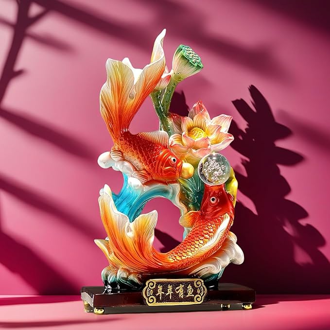 Large 13 Inch Chinese Feng Shui Fish Statue Sculpture Frgurine Good Lucky Gift for FengShui Lover Desktop Display Decorative Decoration