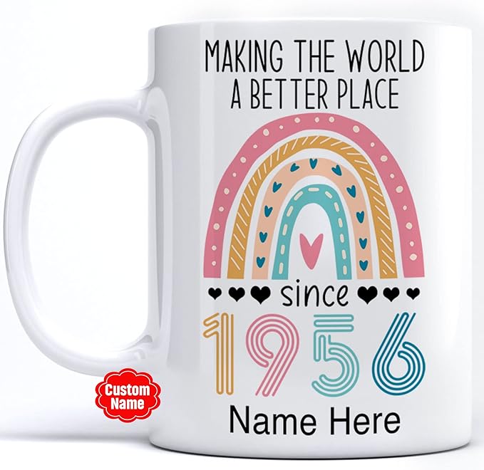 PREZZY Vintage 67th Birthday Mug Gifts for Women Men Making the World a Better Place Since 1956 Boho Rainbow Turning 67 Years Old Birthday Decorations Personalized Mugs Novelty Coffee Cup 11oz 15oz