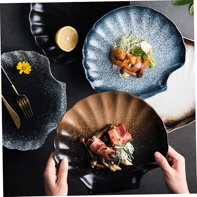 OUNONA 1pc Creative Shell-shaped Ceramic Plate for Home Restaurant Use Dinnerware for Salad Pasta Fruits Unique Design Easy to Clean for Entertaining