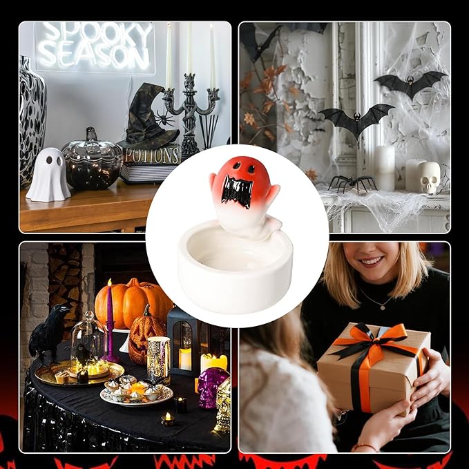 Halloween Ghost Ceramic Candle Holder Scary Ghost Decorative Candle Holder Halloween Cute Tealight Candlestick for Party Table Centerpiece Home Office Desk Decorations Gifts