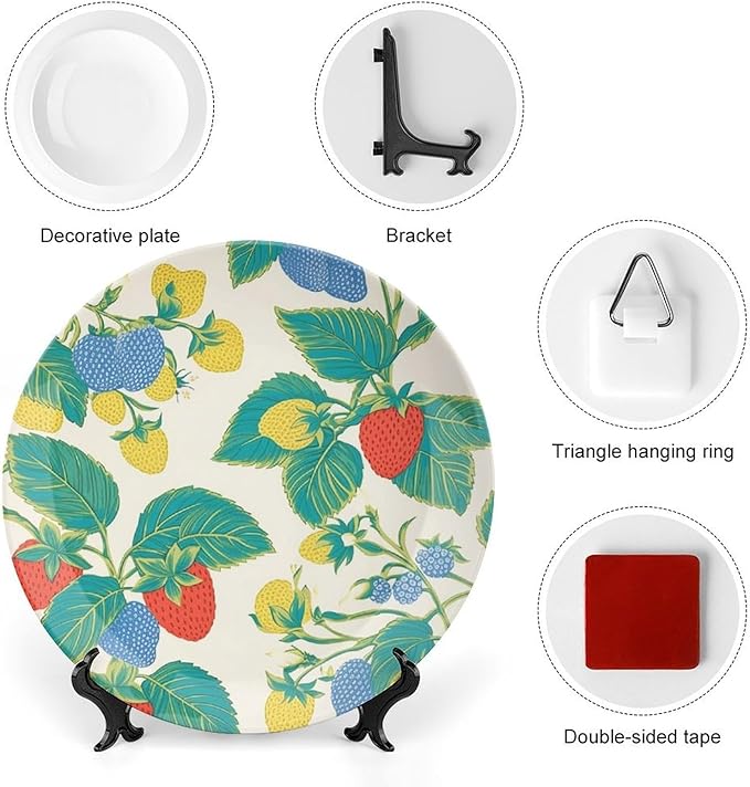 Summer Cherry Lemon Citrus Garden China Plates of 6", 7", 9", 10", Custom Hand Painted Wall Hanging Decor, Display Kitchen Decorations Home, with Display Stand And Hook Up