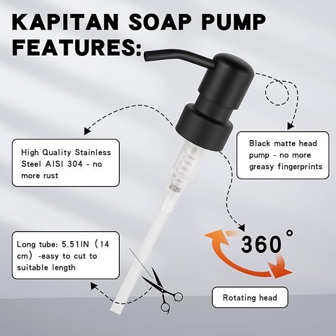 Stainless Steel Black Soap Dispenser Pump,28MM Soap Pump Replacement for Sanitizer, Lotion, Shampoo, Conditioner (2 Pack)