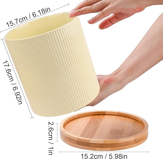 QUELIEN Utensil Holder, 360° Rotating Ceramic Kitchen Utensil Holder for Countertop, 7.7" Utensil Crock for Kitchen Counter with Rotatable Wooden Base,Ideal Housewarming Gift & Mothers Day Gift