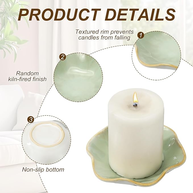 uxcell Candle Holder Plates, 4 Inch Ceramic Candle Tray Tealight Incense Holder Dish Candlestick for Tea Light Aromatherapy Wedding Rustic Vintage Home Decor, Lotus Leaf White Green