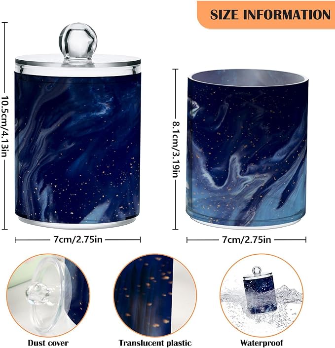 MNSRUU 2 Pack Qtip Holder Organizer Dispenser Beautiful Navy Blue Marble Bathroom Storage Canister Cotton Ball Holder Bathroom Containers for Cotton Swabs/Pads/Floss