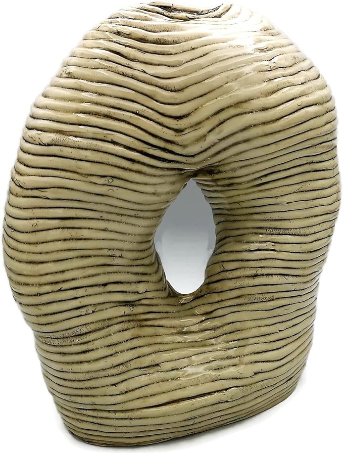 Large Modern Ceramic Sculpture Hollow Shaped Handmade Stoneware Contemporary Art Textured For Table Or Floor 29cm/11in