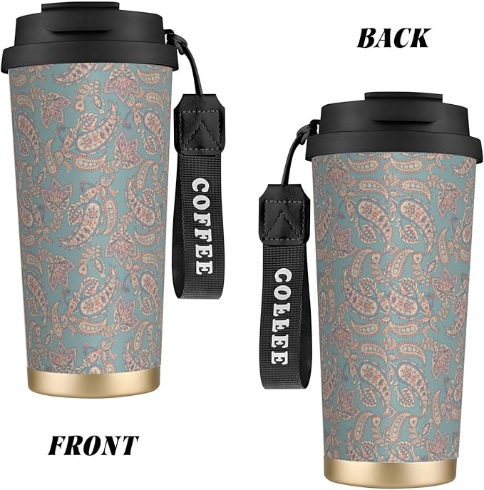Asian Elements Paisley for Travel Coffee Mug 100% Leakproof 316 Stainless Steel Vacuum Insulated Tumbler with Lid and Straw for Water, Iced Tea or Coffee, Smoothie and More