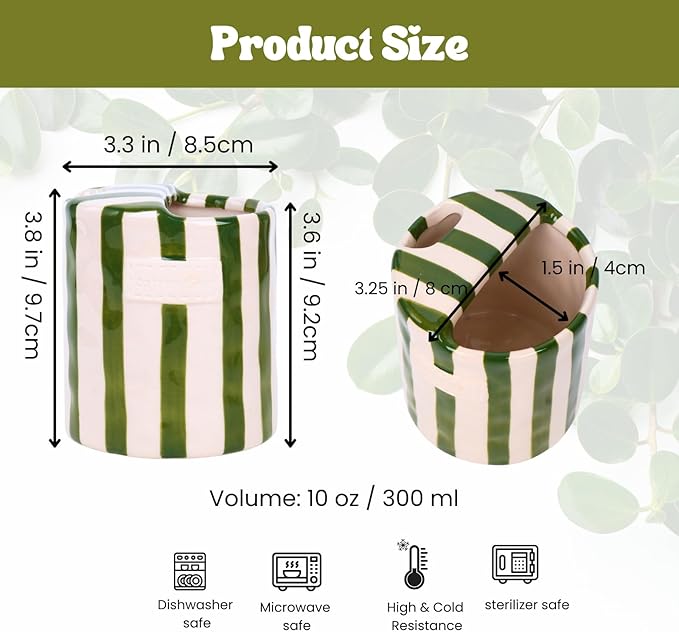 Coffee Mug Espresso Cup 10oz Ceramic Coffee Mugs Porcelain Coffee Cup Hand-Painted Striped Art Multiple Use for Kitchen, Dining-Green