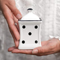 City to Cottage Handmade Small 5.3oz/150ml Ceramic Kitchen Herb, Spice, Storage Jar with Lid, Pottery Canister, Housewarming Gift (White and Black Polka Dot)