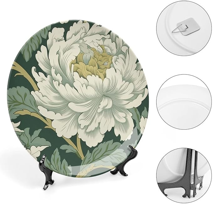 Green And White Chinoiserie Floral China Plates of 6", 7", 9", 10", Personalized Ceramic Dinner Plate, Housewarming Gifts Wall Decorations Household, with Display Stand And Hook Up