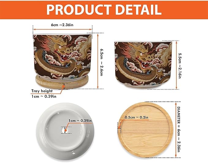 Antique Chinoiserie Dragon Ceramics Plant Pot Set of 1 Dragon Gold Oriental Style Asian Succulents Plants Live with Pot with Drainage Asian Scenery Chinoiserie Small Ceramics Plant Pot