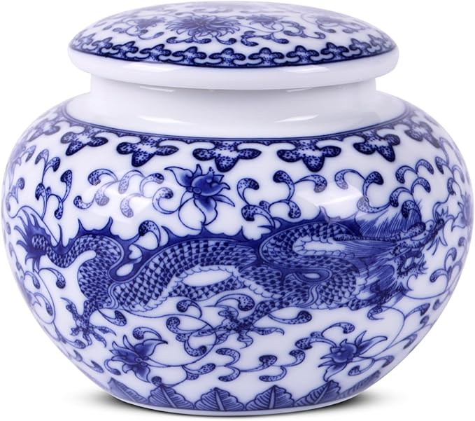 Traditional Chinoiserie Round Ginger Jars Blue and White Porcelain Series Ceramic Storage Jars with Sealed Lids,for Home/Kitchen/Dining Table Decoration (Oriental Dragon Jar)