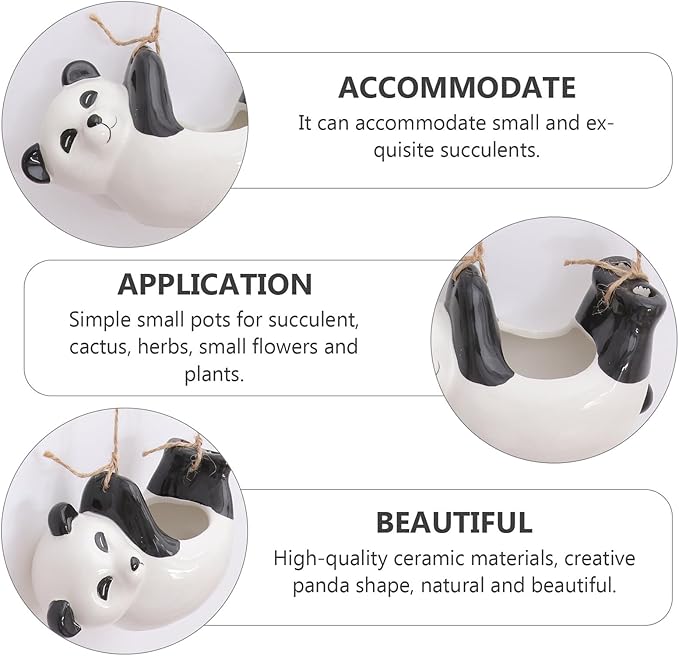 Ceramic Panda Animal Planter Pot Hanging Flowerpot for Indoor Succulents Bonsai Container Home Office Garden Decoration