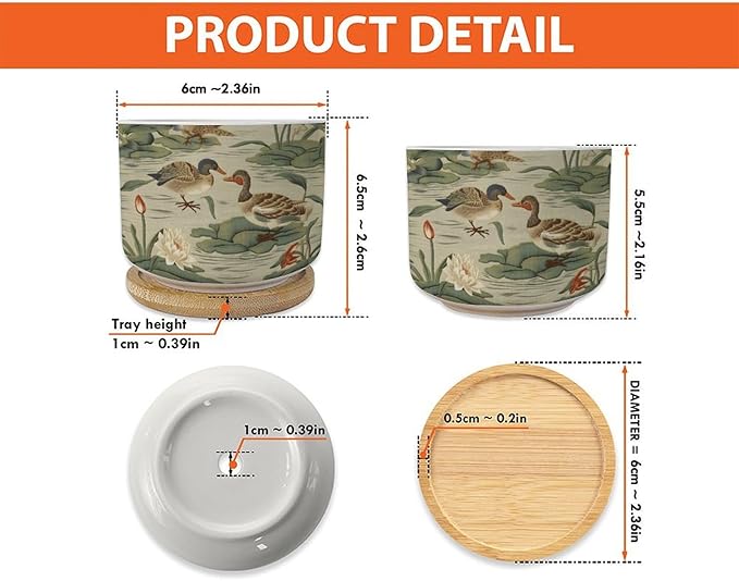 1 Piece Ceramics Plant Pot and Duck Garden Small Ceramics Planter Green Water Lily Chinoiserie Flower Succulent Pot Traditional Chinese Chinoiserie Plant Pot with Drainage Holes