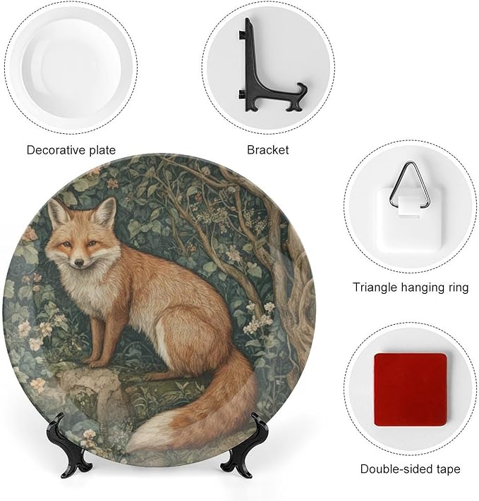 Fox in A William Morris Style Forest China Plates for Display Art Nouveau Fox in The Garden Farmhouse Wedding Supplies Art Decoration Table Holiday Party Decorations Customize Gifts Anniversary