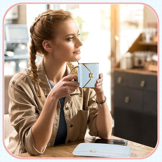 Sliner Handbag Coffee Mug Set- 4 Sets Handbag Coffee Mug with Saucer Spoon 10 Oz/ 310 ml - Cute Ceramic Creative Tea Cup for Women Girls Valentines Gift(Classic)