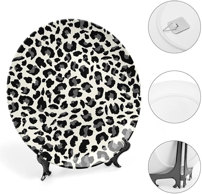 Plates Ceramic Leopard Animal Print Gray And Beige Customize Decor for Club Farmhouse Housewarming Gifts Home Blue And White Plates Unique Art with Stand, Multi Sizes by Choosing, Gifts for Men Women