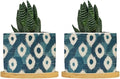 Blue and Ikat Bukhara Ceramic Planters Antique Ikat in Teal Planters for Indoor Plants with Drainage Holes and Saucers Pot for Home Office Desk Garden