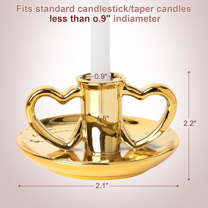 Gold Heart - Shaped Candle Holder, Taper Candle Holders with Dual Heart Handles, Elegant Candlestick Holders for Wedding/Valentine’s Day Decor