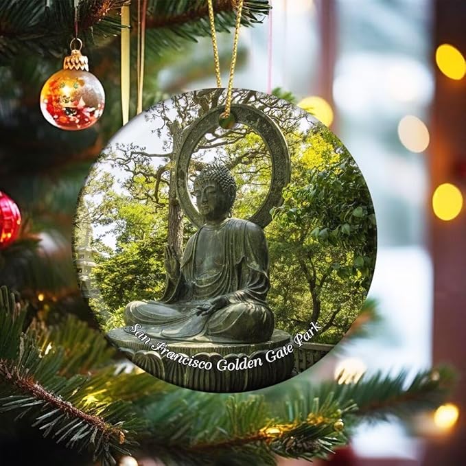 California San Francisco Golden Gate Park Sculpture USA America Christmas Xmas Ceramic Ornaments Tree Home Decor Double Sided Printed Souvenirs Pendant for Pendant 3 Inch